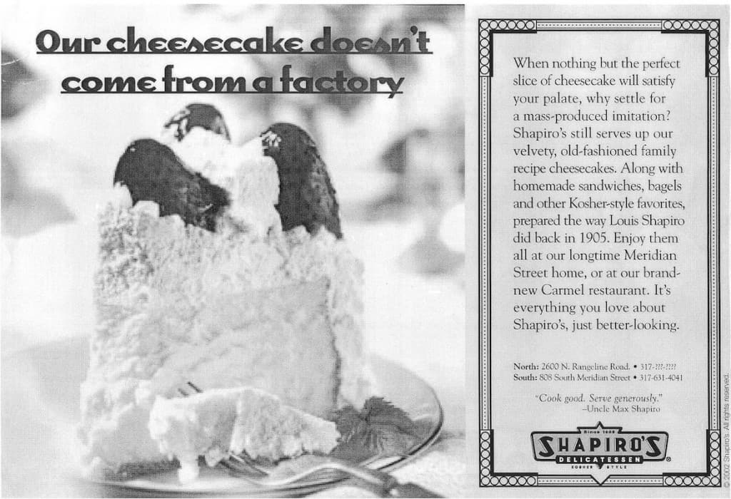 Shapiro's cheesecake ad